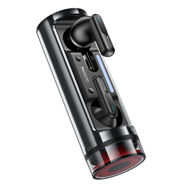 Yesido TWS39 Transparent Cylindrical Shell Earbuds bluetooth Earphone 14.2mm Large Moving Coil Deep Bass Dual Microphone 25H Playback Semi-in-ear Sports Headphones — Yesido