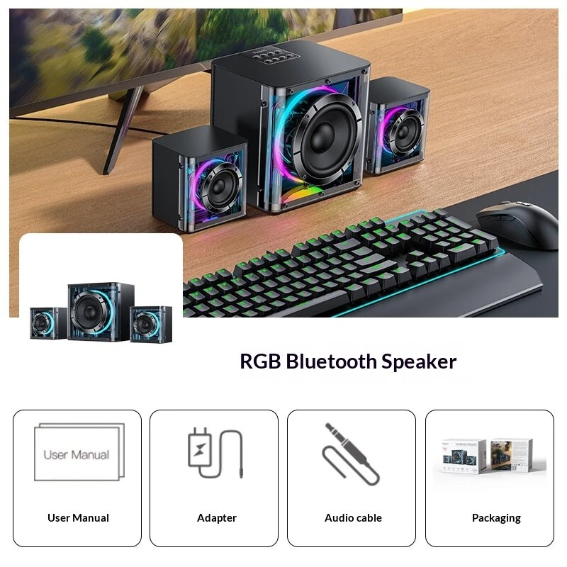 Yesido YSW41 Powerful Bluetooth Speaker 2.1 Channel Surround Subwoofer Hi-Fi Acoustic Titanium Diaphragm RGB Lighting TF Card AUX USB Playback Home Theater Gaming Speaker — view 3