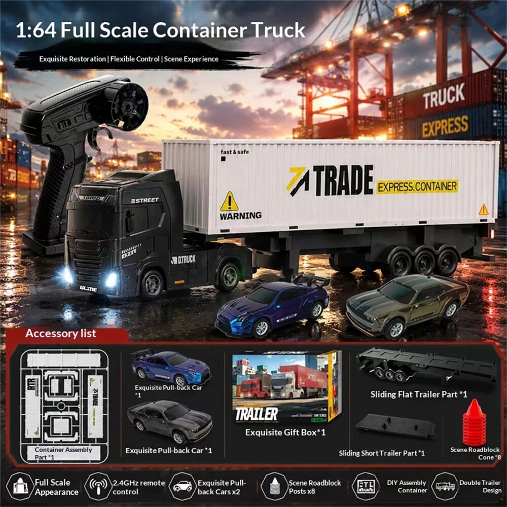 YF 3606 RTR 1/64 2.4G 4WD Mini Drift RC Car Truck Tractor Container Truck Support App Remote Controlled LED Light Two Speed Full Proportional Vehicle Desktop Toys Model Collection Gift For Boys — view 7