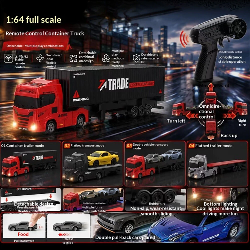 YF 3606 RTR 1/64 2.4G 4WD Mini Drift RC Car Truck Tractor Container Truck Support App Remote Controlled LED Light Two Speed Full Proportional Vehicle Desktop Toys Model Collection Gift For Boys — view 8