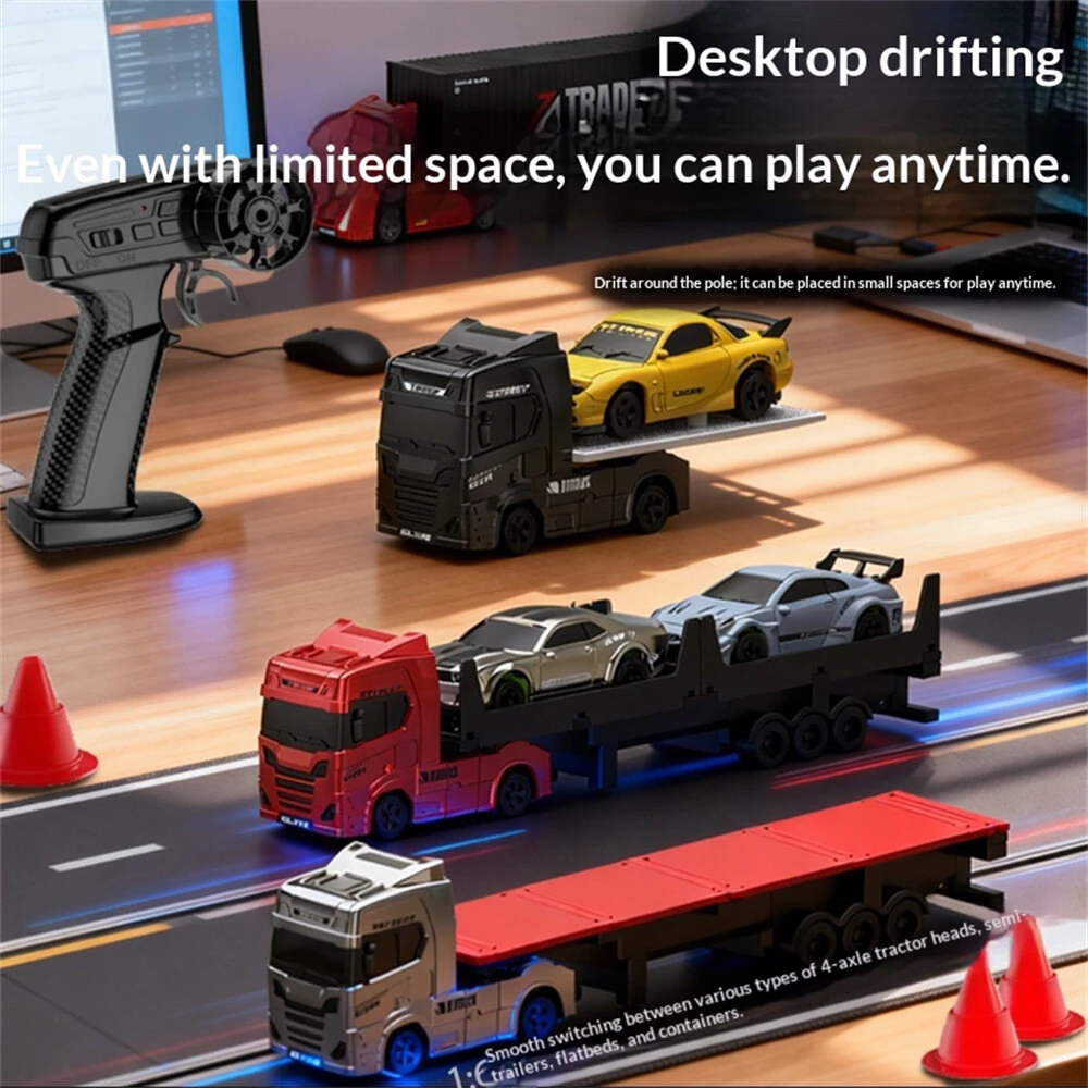 YF 3606 RTR 1/64 2.4G 4WD Mini Drift RC Car Truck Tractor Container Truck Support App Remote Controlled LED Light Two Speed Full Proportional Vehicle Desktop Toys Model Collection Gift For Boys — view 9