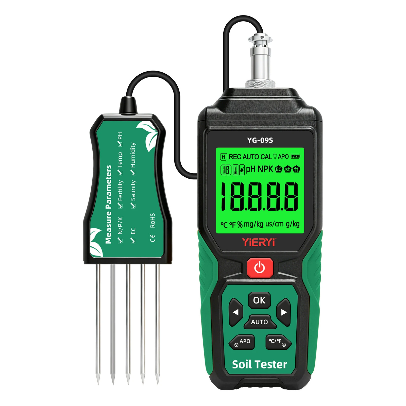 YG-09S 9-in-1 Digital Soil Tester pH EC Salinity Fertility NPK Temperature Humidity Moisture Meter for Garden Farm Lawn Plant Analysis Soil Test Kit Probe — image 1