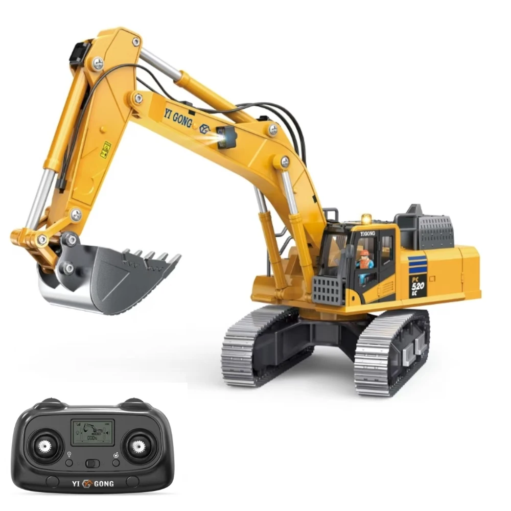 YI GONG 520 1/50 2.4G Full-Channel RC Car Screw Rod Excavator Alloy Bucket Track Simulation Engineering Electric Lifting Remote Control Construction Light Sound Vehicles Models Kids Children Toys — image 1