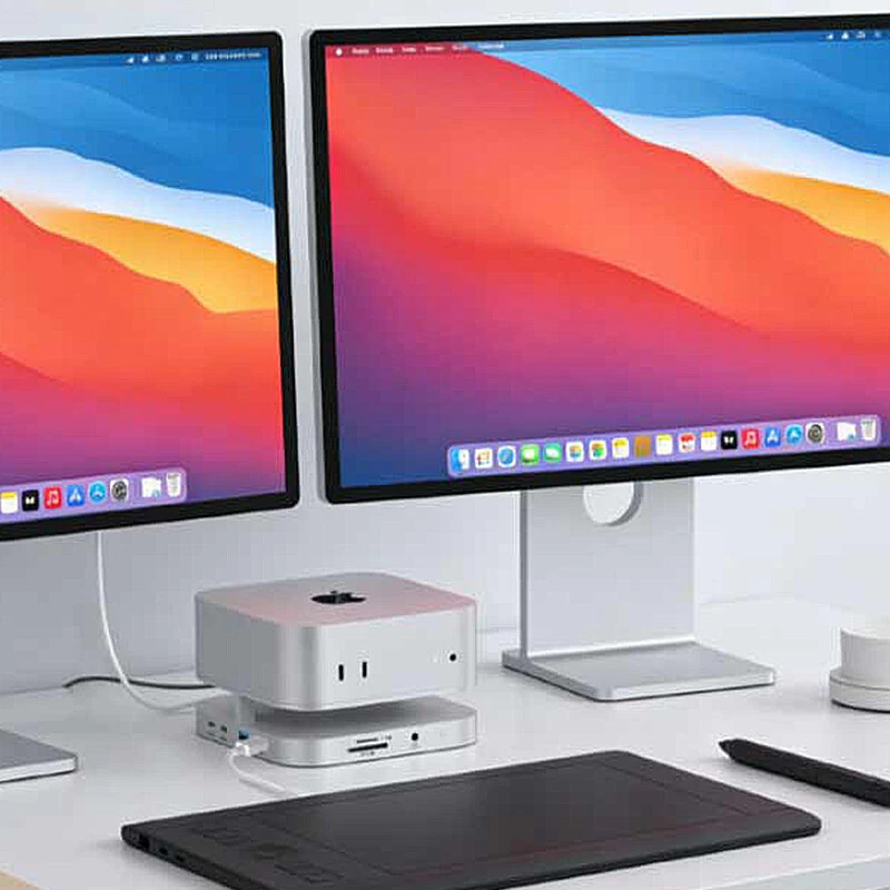 YICOSUN 10-in-1 USB-C Hub Docking Station for MacMini M4 Support 4K60Hz M.2 NVMe/SATA SSD USB3.2 10Gbps 3.5MM SD&TF Aluminum Alloy USB Hub — view 3