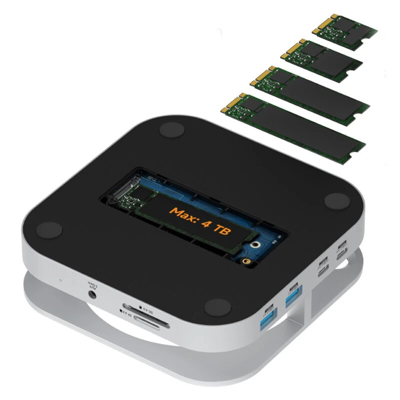YICOSUN 10-in-1 USB-C Hub Docking Station for MacMini M4 Support 4K60Hz M.2 NVMe/SATA SSD USB3.2 10Gbps 3.5MM SD&TF Aluminum Alloy USB Hub — view 7