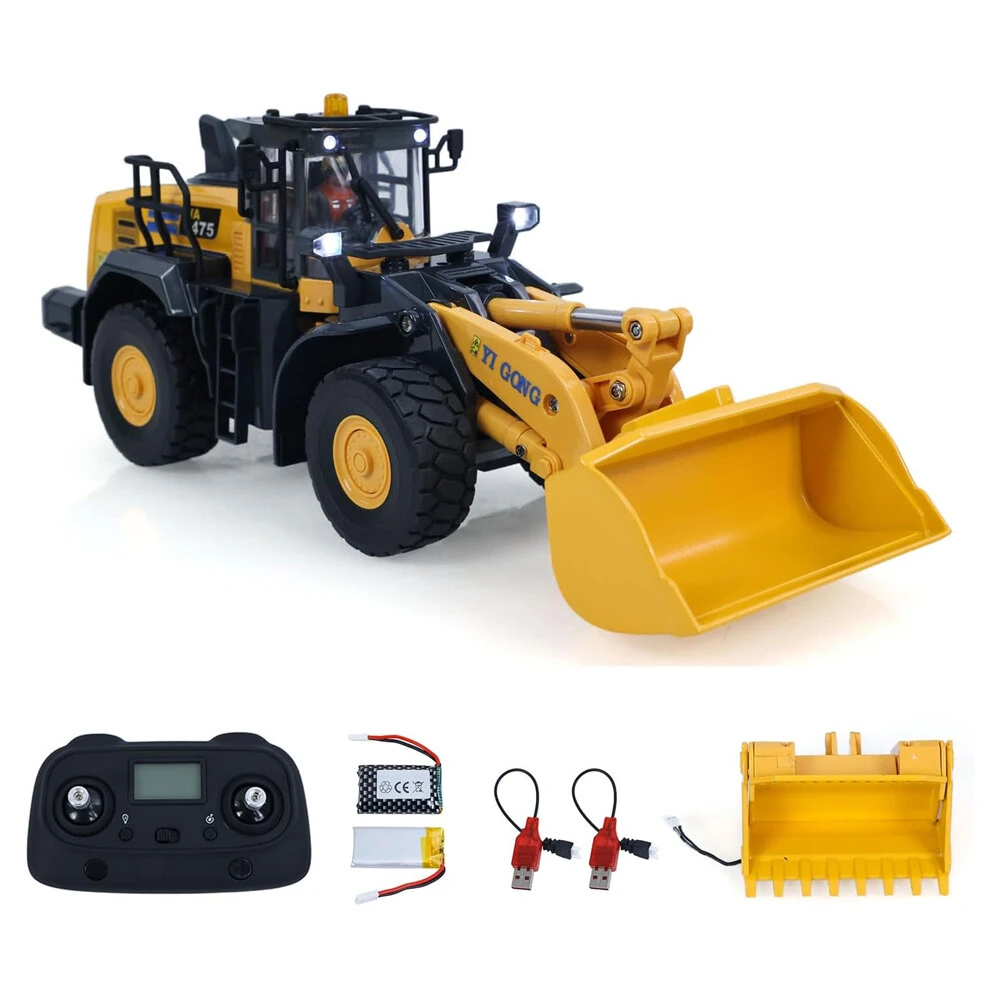 YIGONG YG475 RTR 1/50 2.4G RC Car Loader Alloy Bucket Simulated LED Light Sound Remote Controlled Engineering Vehicle Desktop Toys Model Collection Gift For Boys — view 6