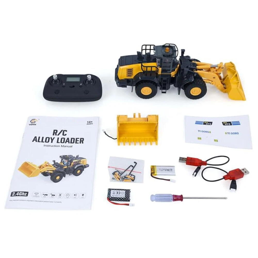YIGONG YG475 RTR 1/50 2.4G RC Car Loader Alloy Bucket Simulated LED Light Sound Remote Controlled Engineering Vehicle Desktop Toys Model Collection Gift For Boys — view 8
