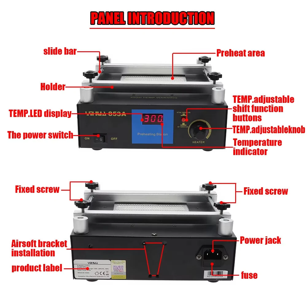 YIHUA 853A Preheating Soldering Station 450W Ceramic Heater 120x120mm Heating Area Anti Static PCB Rework Tool — view 4