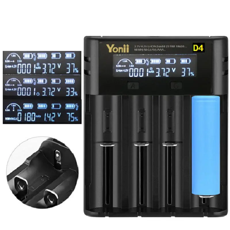 Yonii D4 Four Slot USB Rechargeable Lithium Battery Charger Multi-functional Int — image 1
