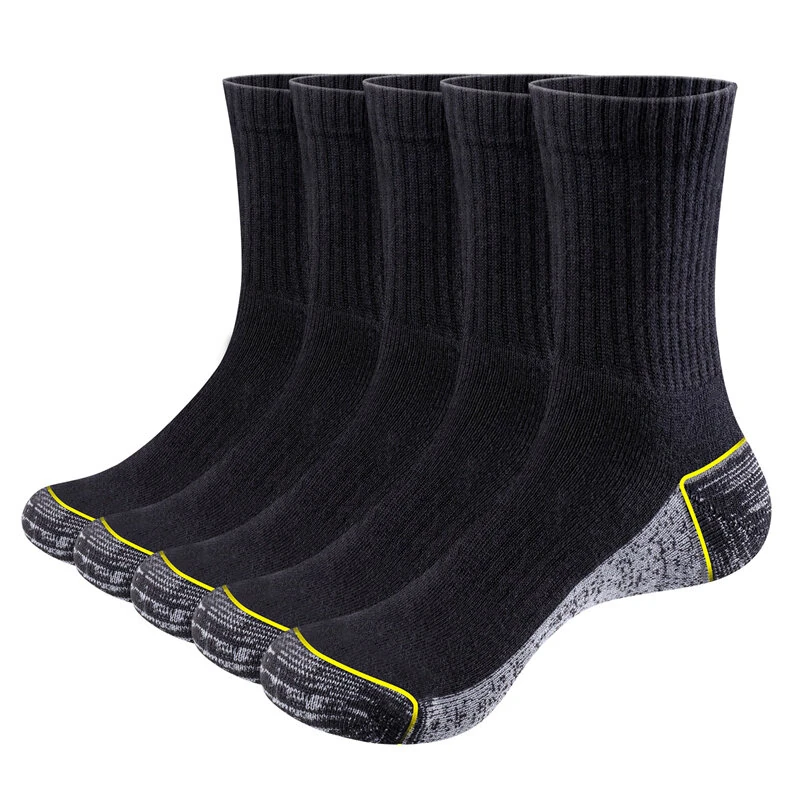 YUEDGE 5 Pairs Men Sports Cotton Socks Athletic Cushioned Hiking Walking Socks Terry Thermal Socks Moisture Wicking Casual Socks Fitness Socks