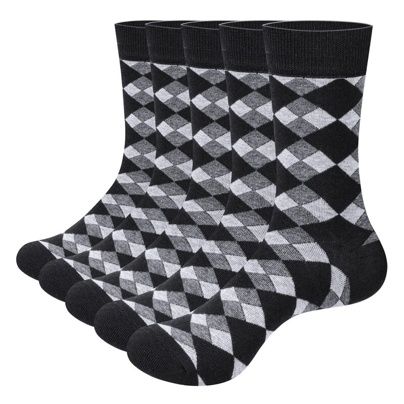 YUEDGE 5 Pairs Of Men's Trendy Checkered Pattern Mid Calf Crew Socks, Breathable Cotton Blend Comfy Casual Sports Socks For Outdoor Fitness Basketball Running — view 9