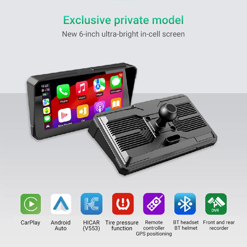 YUEHOO M790 M792 Motorcycle Smart Screen 6Inch IPS Touch Screen 1440*720 Resolution 1000NIT Brightness Bluetooth V5.0  WiFi 2.4+5G Wireless Carplay Huawei Hicar IPX8 Waterproof — view 2