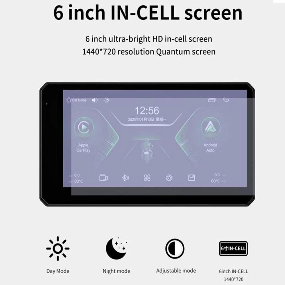 YUEHOO M790 M792 Motorcycle Smart Screen 6Inch IPS Touch Screen 1440*720 Resolution 1000NIT Brightness Bluetooth V5.0  WiFi 2.4+5G Wireless Carplay Huawei Hicar IPX8 Waterproof — view 4