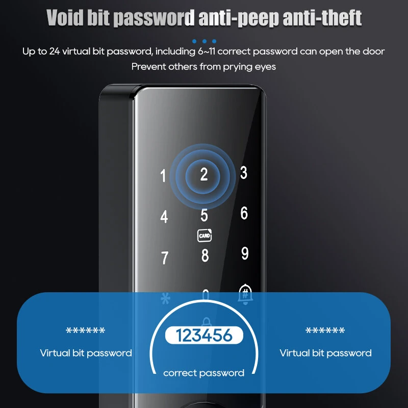 Z17 Tuya Smart Door Lock Fingerprint Keyless Entry WiFi Enabled Digital Code Deadbolt with Alarm Anti Peep Password IC Card Key Unlock Door Lock for Home Security — view 5
