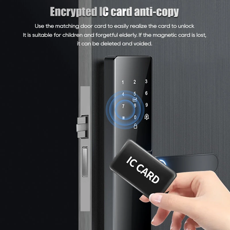 Z17 Tuya Smart Door Lock Fingerprint Keyless Entry WiFi Enabled Digital Code Deadbolt with Alarm Anti Peep Password IC Card Key Unlock Door Lock for Home Security — view 6
