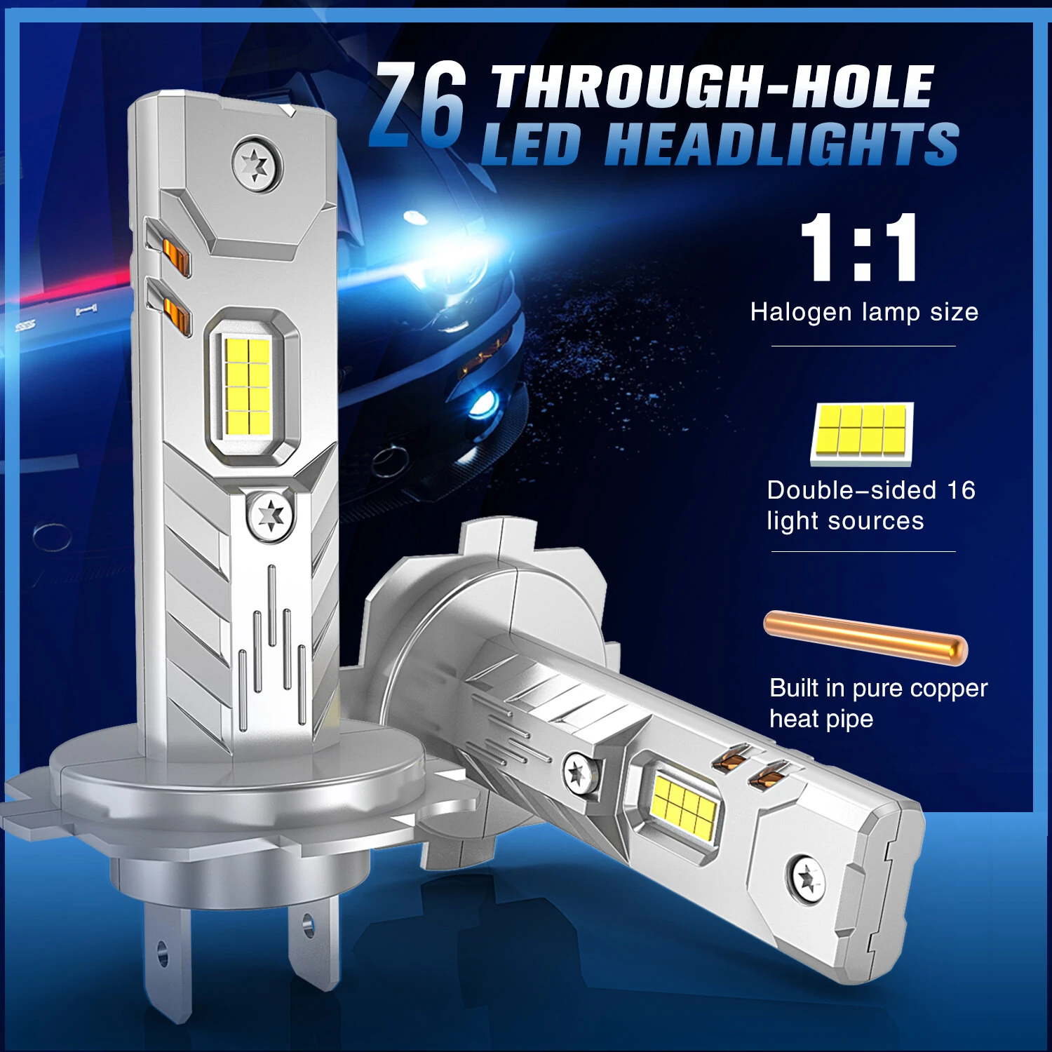 Z6 LED Headlight Bulbs 2200LM 6500K Cool White CSP Mini All-in-One Car Headlamp Conversion Kit — view 2