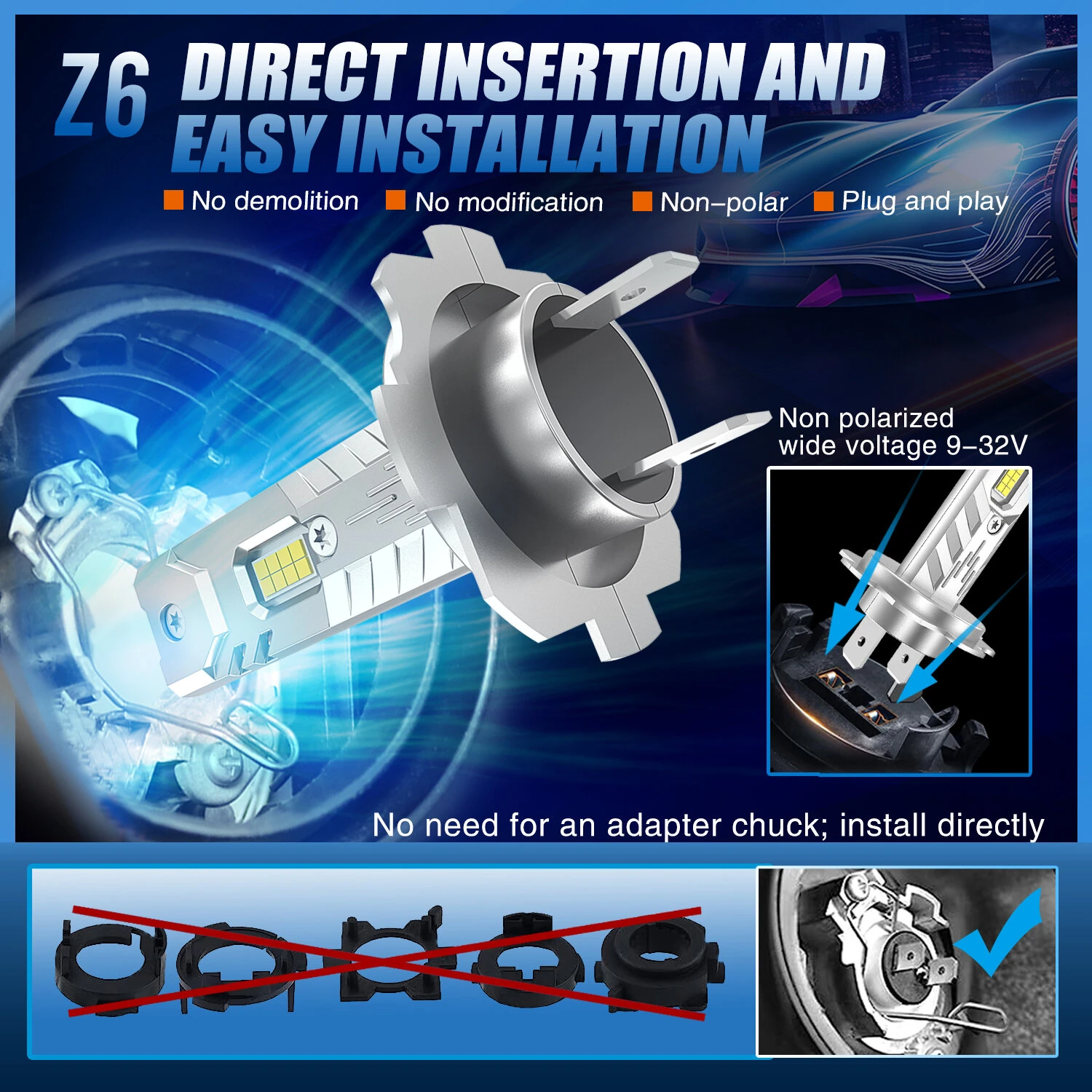 Z6 LED Headlight Bulbs 2200LM 6500K Cool White CSP Mini All-in-One Car Headlamp Conversion Kit — view 7