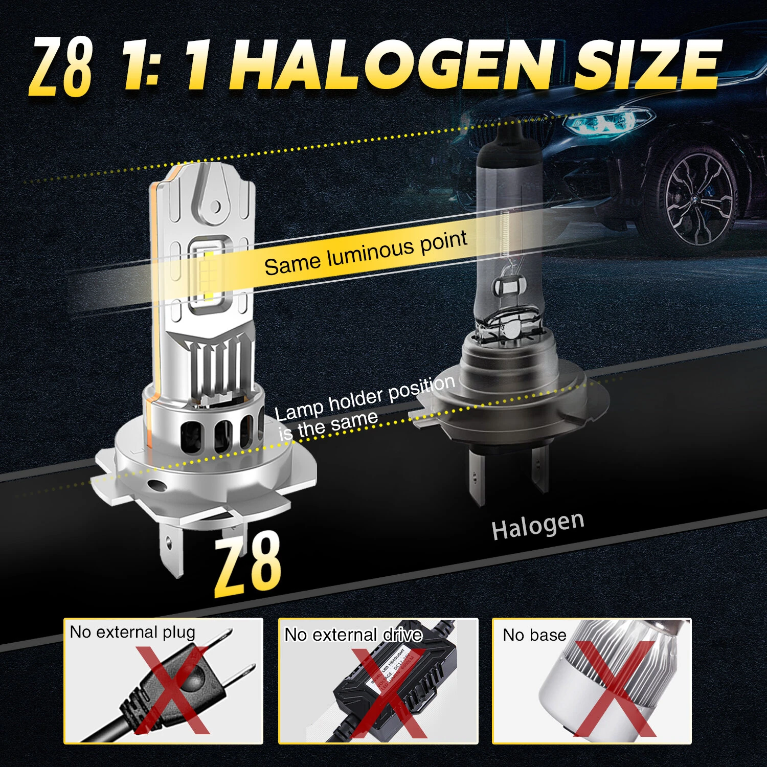 Z8 LED Headlight Bulbs 3500LM Super Bright 6500K White CSP Chips Canbus Error Free Plug-in-Play Headlamp Conversion Kit With Fan — view 3