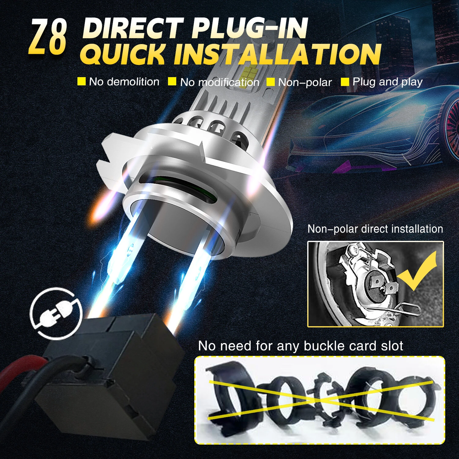 Z8 LED Headlight Bulbs 3500LM Super Bright 6500K White CSP Chips Canbus Error Free Plug-in-Play Headlamp Conversion Kit With Fan — view 7