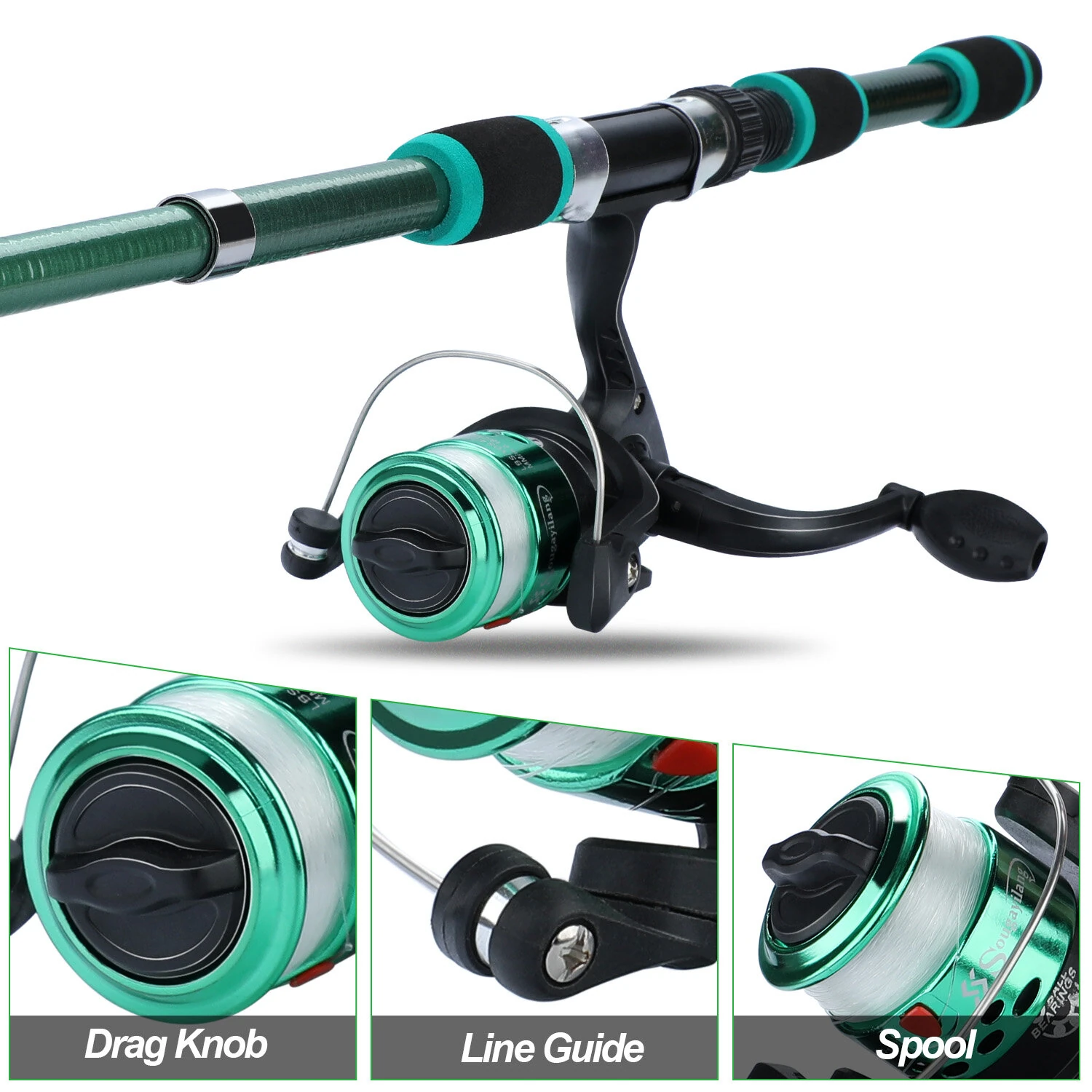 ZANLURE Spinning Fishing Rod Reel Combos 1.8M Telescopic Rod with 5.2:1 3BB Fishign Reel Max Drag 5kg Full Fishing Kit-Green — view 2