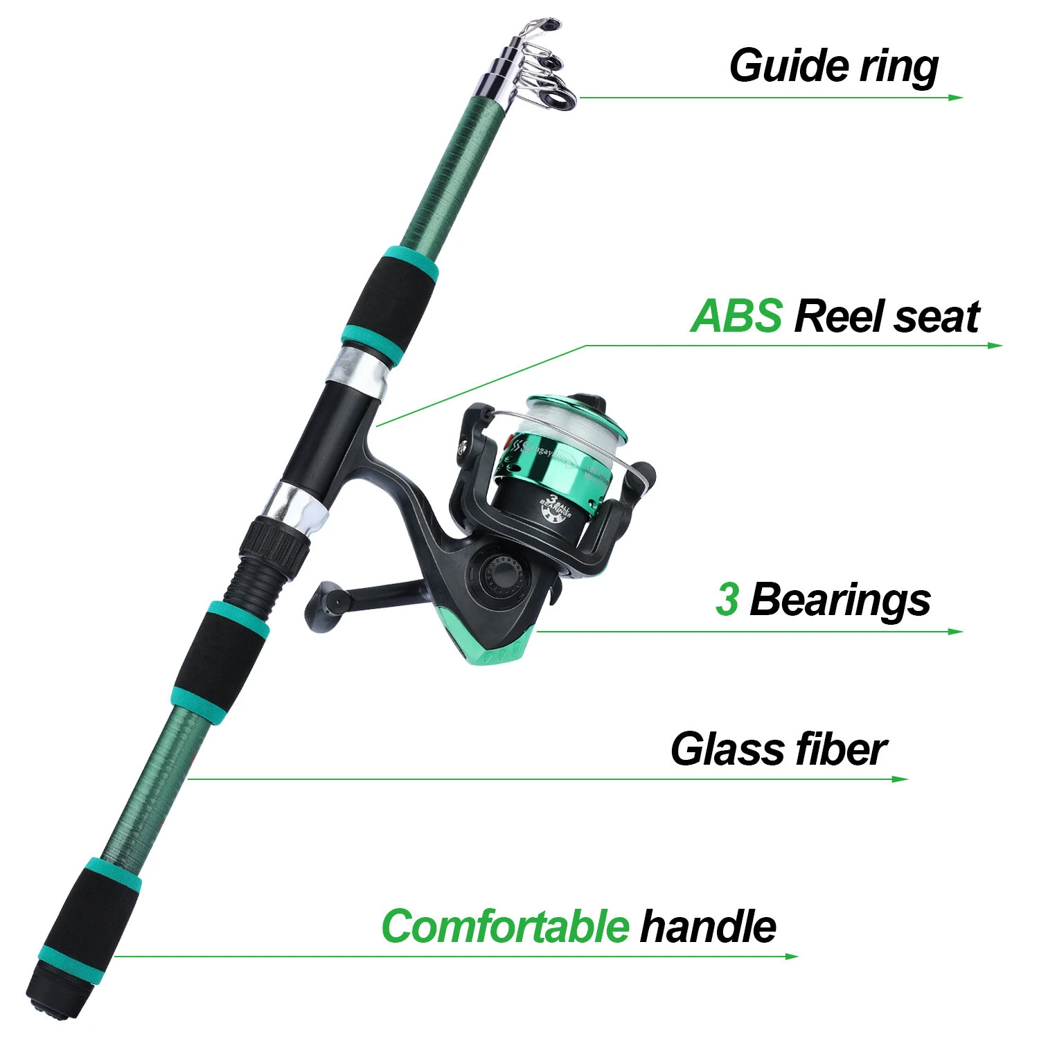 ZANLURE Spinning Fishing Rod Reel Combos 1.8M Telescopic Rod with 5.2:1 3BB Fishign Reel Max Drag 5kg Full Fishing Kit-Green — view 5
