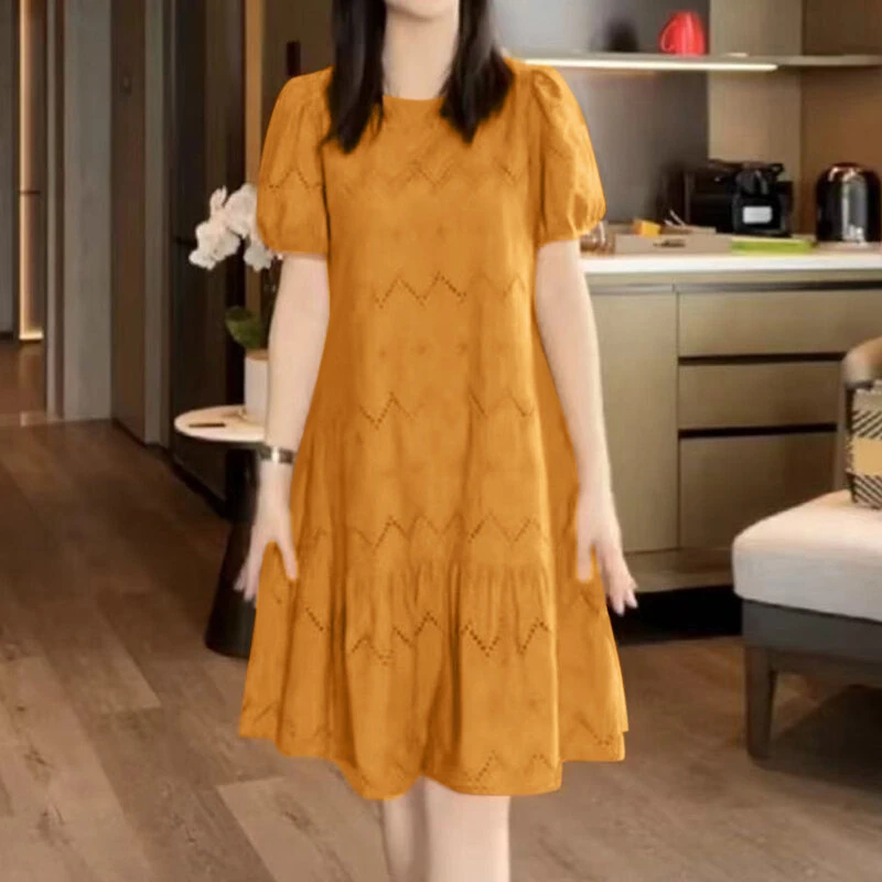 ZANZEA Elegant Style Women Dress Ladylike Puff Sleeve Dress Lace Patchwork Midi O Neck Dresses — view 11