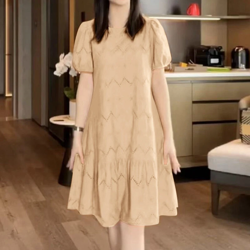 ZANZEA Elegant Style Women Dress Ladylike Puff Sleeve Dress Lace Patchwork Midi O Neck Dresses — view 2