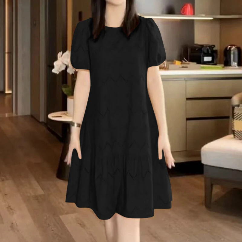 ZANZEA Elegant Style Women Dress Ladylike Puff Sleeve Dress Lace Patchwork Midi O Neck Dresses — view 3