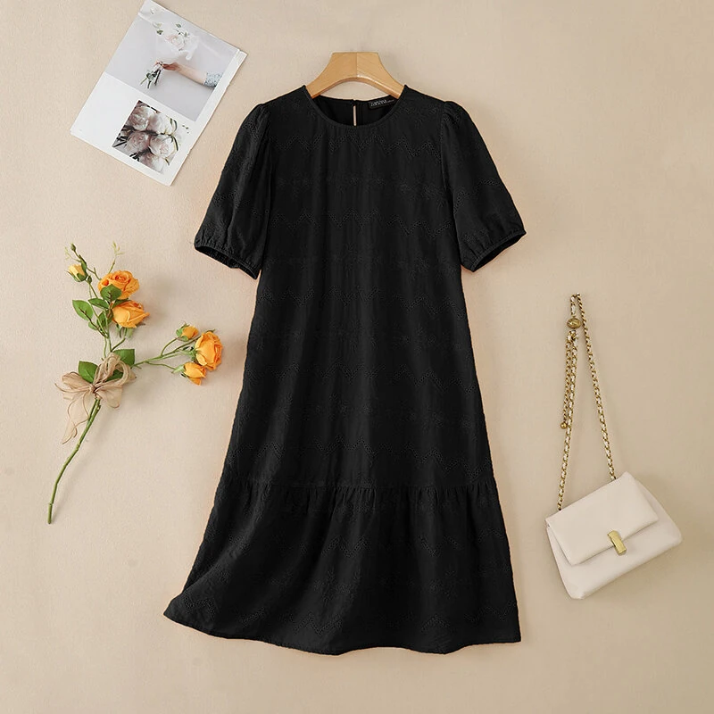 ZANZEA Elegant Style Women Dress Ladylike Puff Sleeve Dress Lace Patchwork Midi O Neck Dresses — view 4
