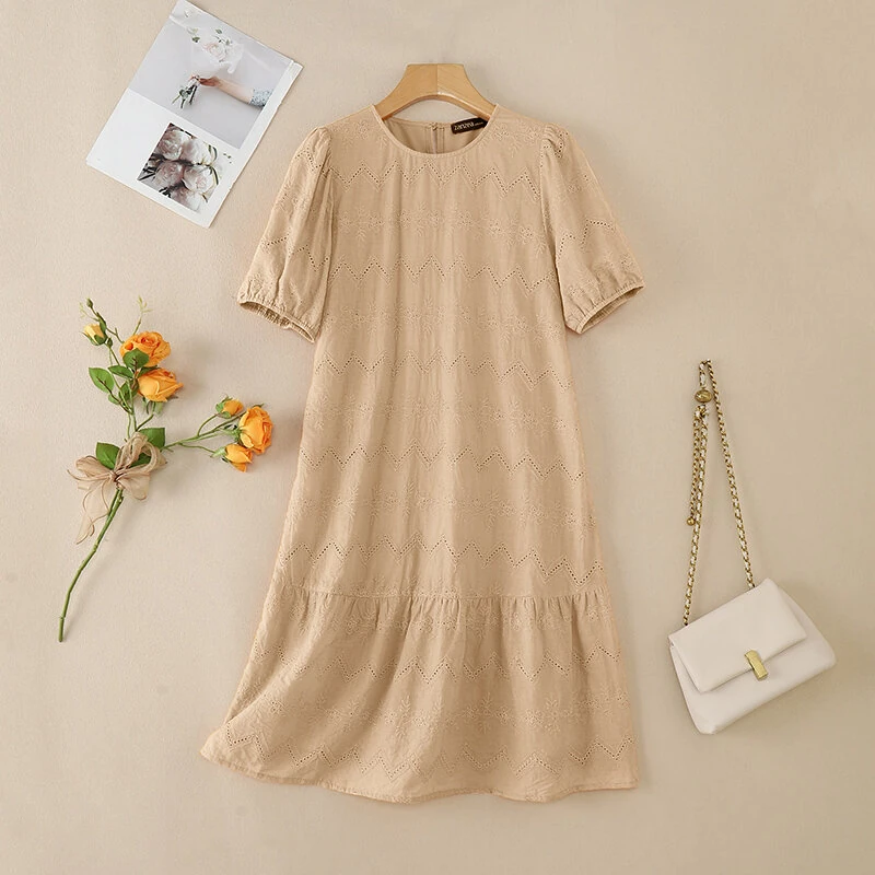 ZANZEA Elegant Style Women Dress Ladylike Puff Sleeve Dress Lace Patchwork Midi O Neck Dresses — view 5