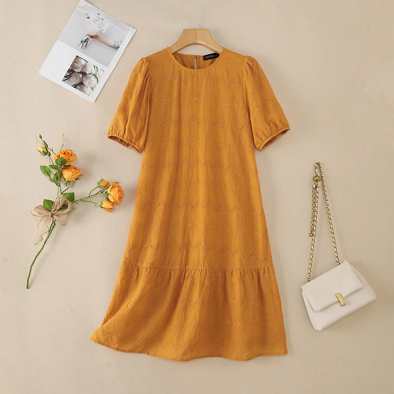 ZANZEA Elegant Style Women Dress Ladylike Puff Sleeve Dress Lace Patchwork Midi O Neck Dresses — view 6