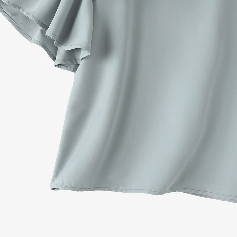 ZANZEA Elegant Style Womens Shirts Blouses Ladylike Crew Neck Ruffled Sleeves Tops Side Bowknot Solid Blouses — view 6