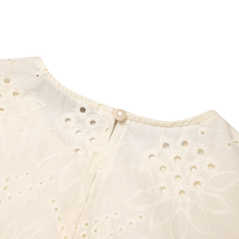 ZANZEA Elegant Style Womens Vintage Casual Cotton Crop Shirts Top Vacation Crew Neck Hollow Embroidery Blouses — view 8