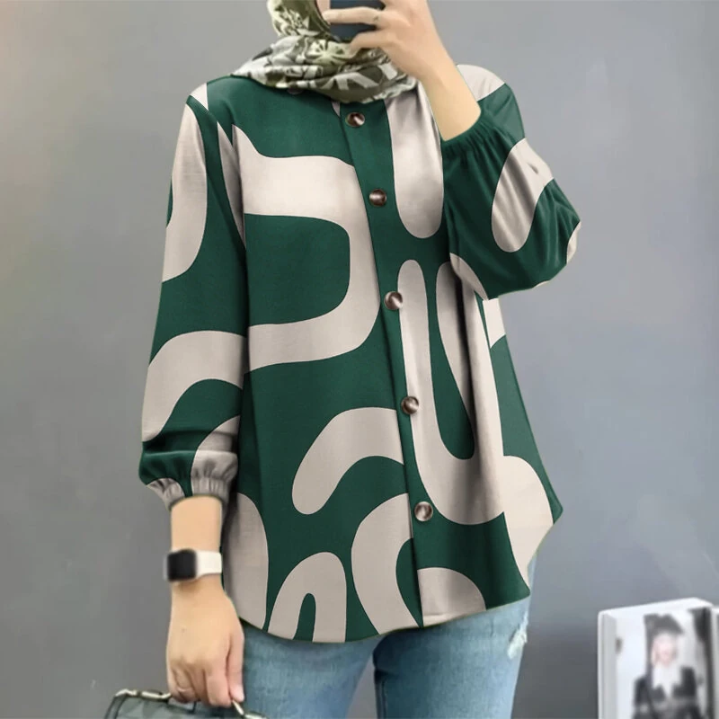ZANZEA Ethnic Style Women Blouse Lantern Sleeve Geometric Pattern Shirt Fashion O-Neck Button Up Top — ZANZEA