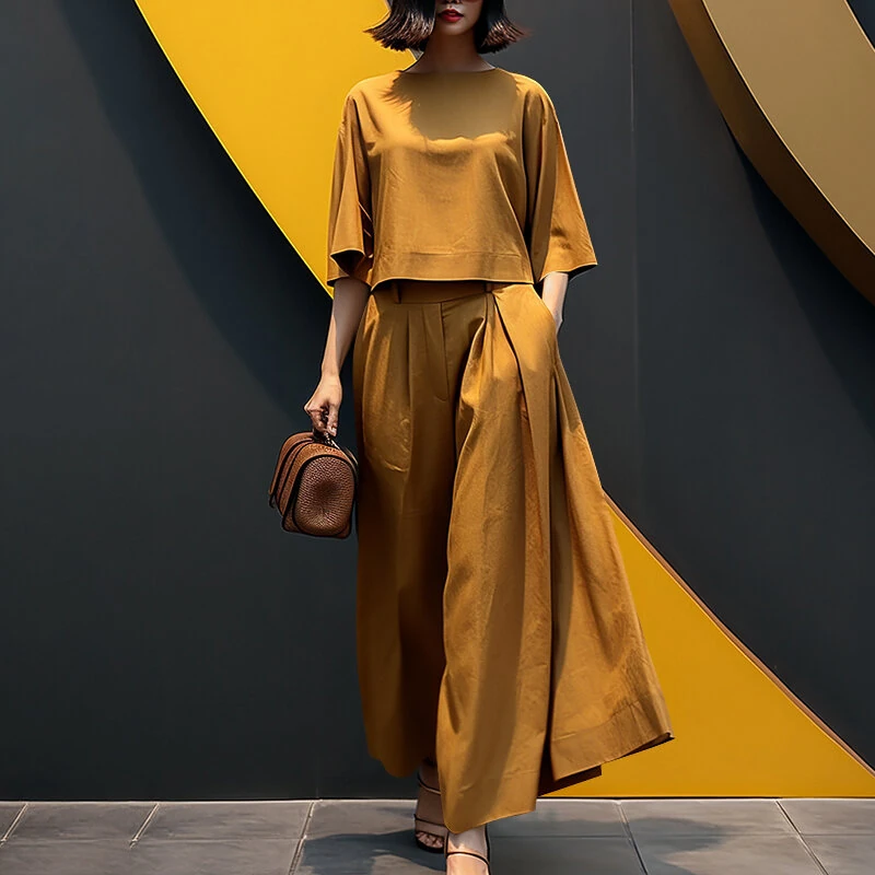 ZANZEA Korean Style Womens Elegant Sets Short Sleeve Blouse Top Wide Leg Loose Trousers Casual Suit — view 11