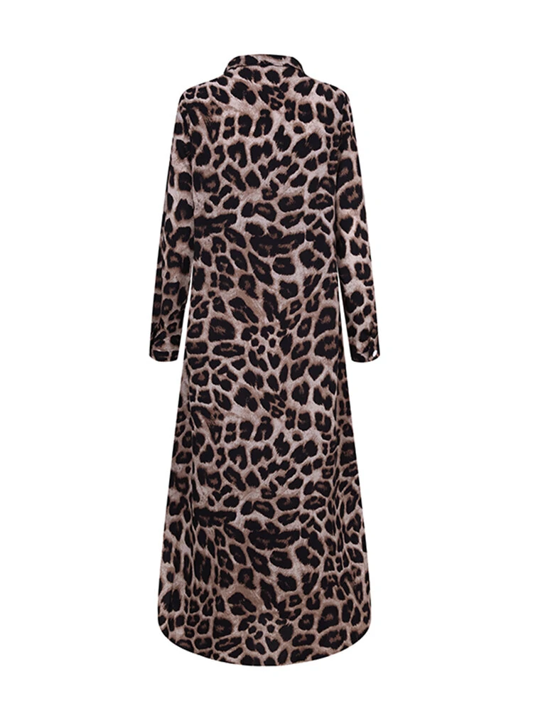 ZANZEA Leopard Print Button Up Shirt Dress for Women, Elegant Long Sleeve Dress For Spring & Fall, Women Lapel Button Long Shirt Dress Loose Vintage Maxi Dress — view 5
