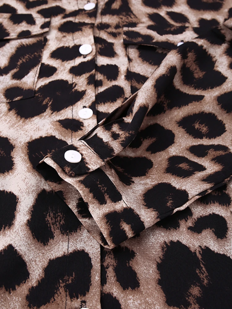ZANZEA Leopard Print Button Up Shirt Dress for Women, Elegant Long Sleeve Dress For Spring & Fall, Women Lapel Button Long Shirt Dress Loose Vintage Maxi Dress — view 7