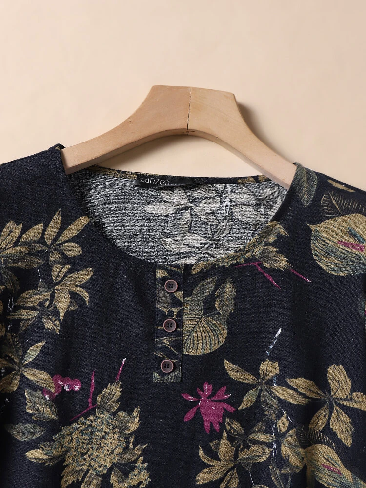 ZANZEA Plus Size Women's Shirt Cotton Linen Printed Casual Short Sleeve O Neck Loose Blouse Summer Daily Top for Women — view 5