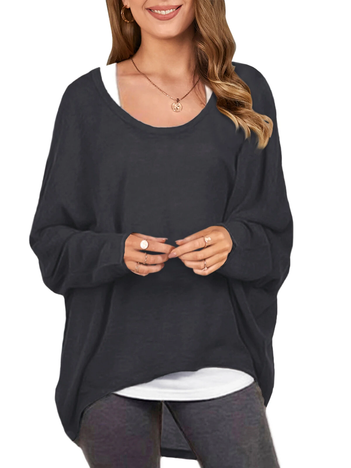 ZANZEA Plus Size Womens T-shirt Long Bat Sleeve Round Neck Loose Solid Color Pullover Plus Size Casual Shirt T-shirt — view 2