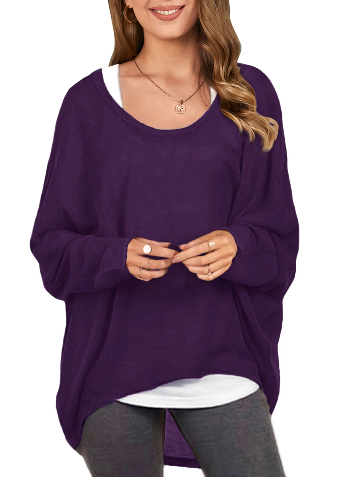 ZANZEA Plus Size Womens T-shirt Long Bat Sleeve Round Neck Loose Solid Color Pullover Plus Size Casual Shirt T-shirt — view 6