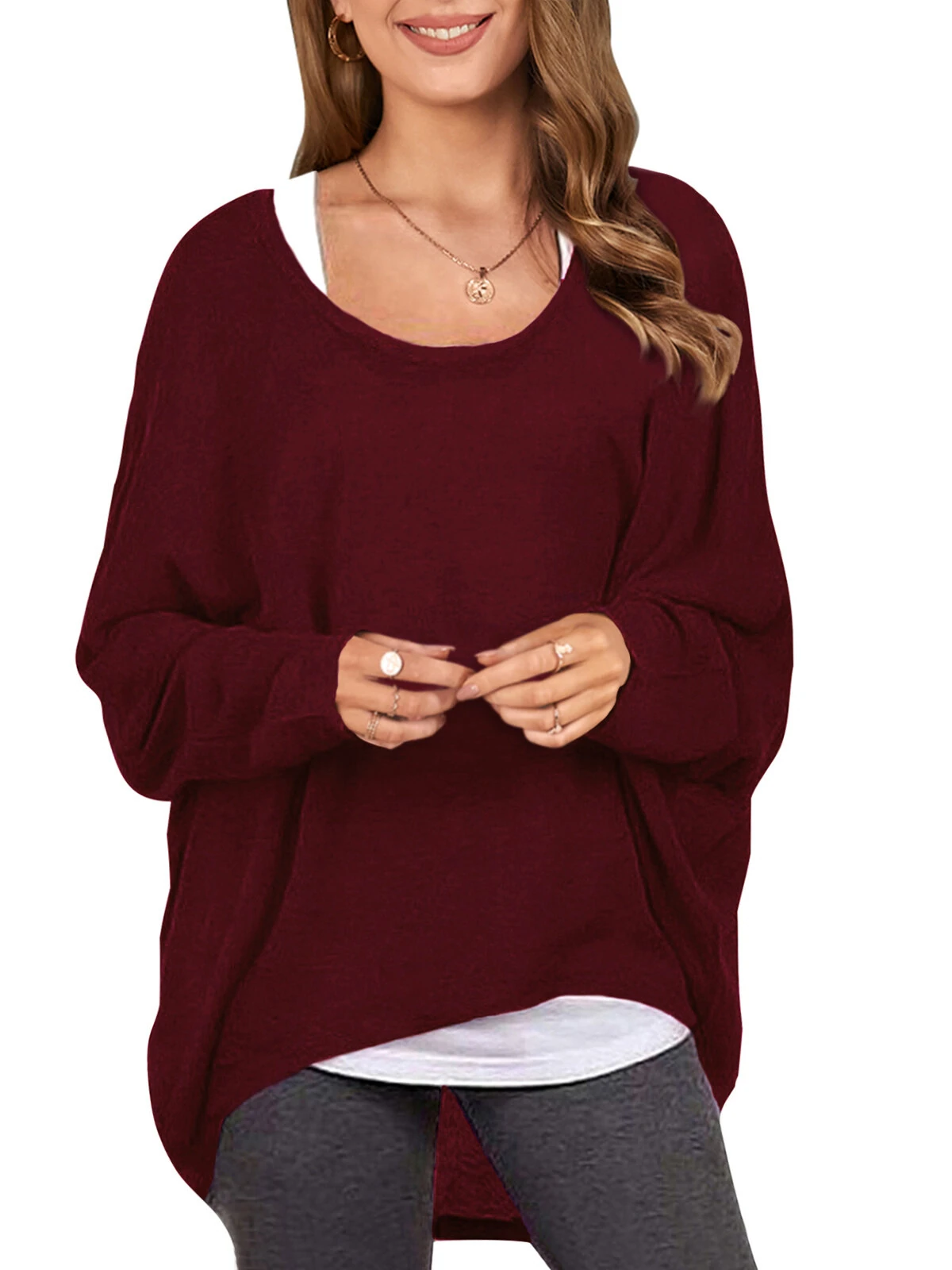 ZANZEA Plus Size Womens T-shirt Long Bat Sleeve Round Neck Loose Solid Color Pullover Plus Size Casual Shirt T-shirt — view 7