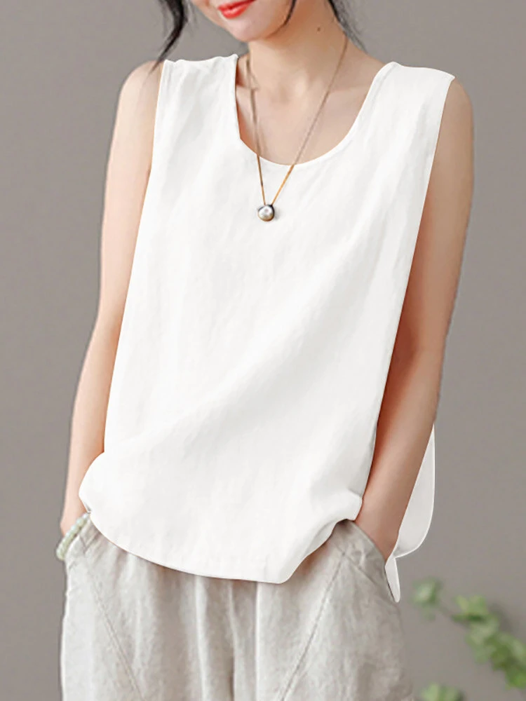 ZANZEA Plus Size Womens Tank Top Solid Crew Neck Sleeveless Casual Women Tanks — view 11