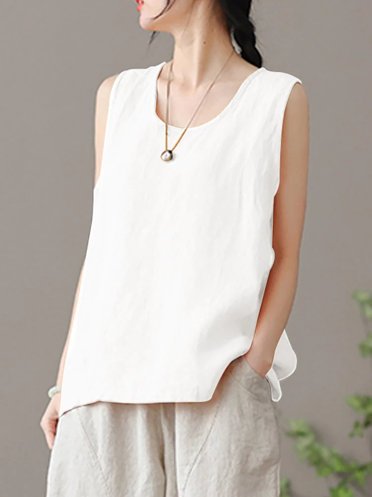 ZANZEA Plus Size Womens Tank Top Solid Crew Neck Sleeveless Casual Women Tanks — view 2