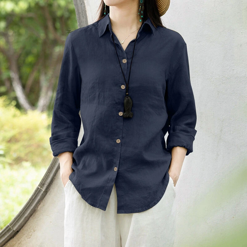 ZANZEA Women Comfortable Solid Color Blouse Fashion Long Sleeve O-Neck Shirt Casual Loose Basic Tops — view 4
