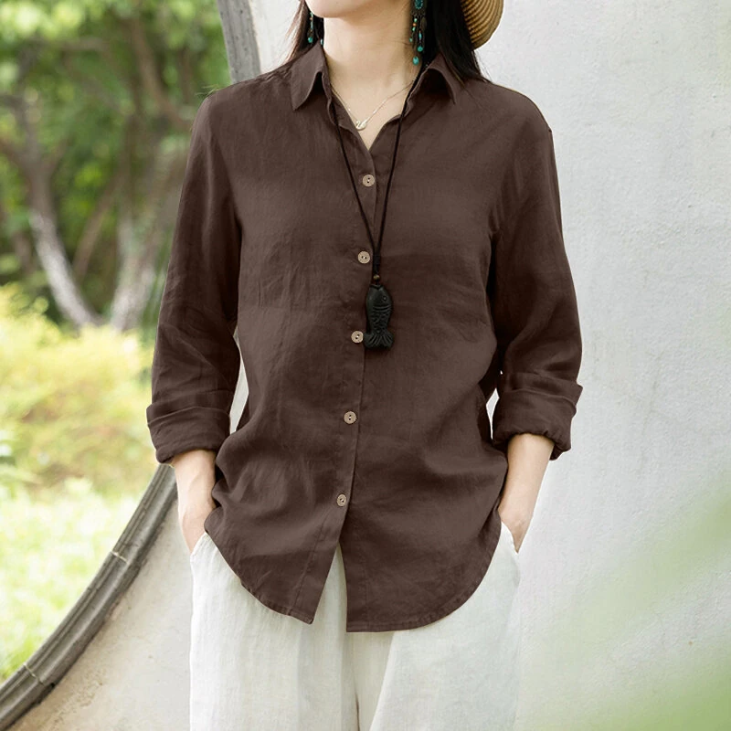 ZANZEA Women Comfortable Solid Color Blouse Fashion Long Sleeve O-Neck Shirt Casual Loose Basic Tops — view 5