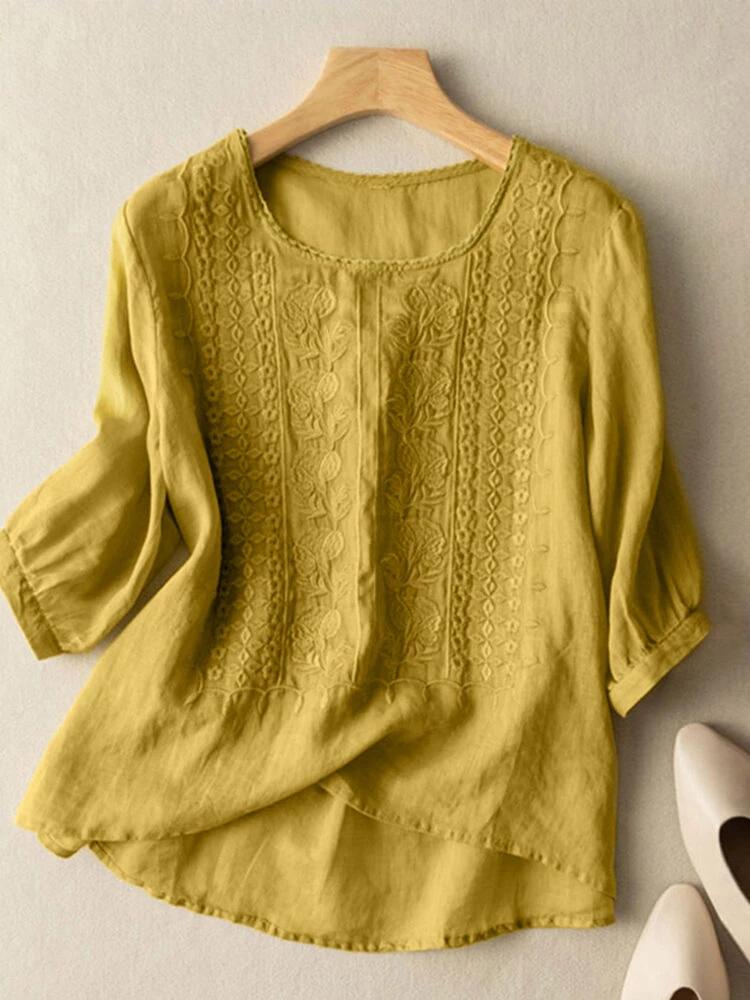 ZANZEA Women Daily Casual 3/4 Length Sleeve Blouses Solod Color Shirts — view 2