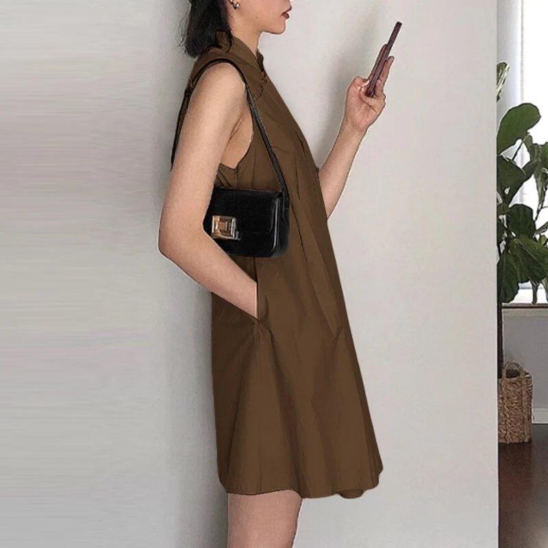 ZANZEA Women Elegant Stand Collar Sundress Sleeveless A-Line Midi Party Prom Dress — view 4
