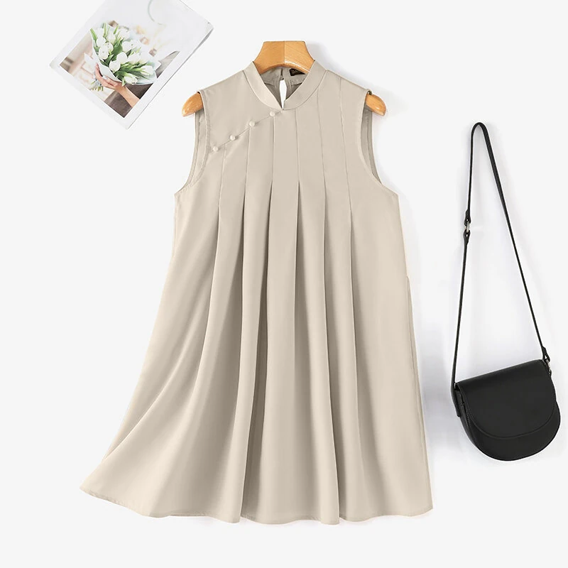 ZANZEA Women Elegant Stand Collar Sundress Sleeveless A-Line Midi Party Prom Dress — view 5