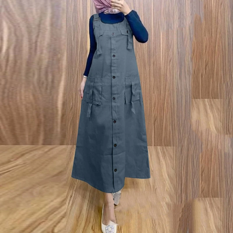 ZANZEA Women Maxi Dress Solid Color Wide Halter Dress Comftable Workwear Wide Straps Long Dress Plus Size — view 2