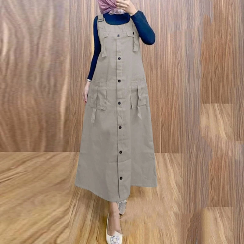 ZANZEA Women Maxi Dress Solid Color Wide Halter Dress Comftable Workwear Wide Straps Long Dress Plus Size — view 3